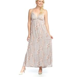 Elegant Gray and Pink Papillion Grecian Maxi Dress